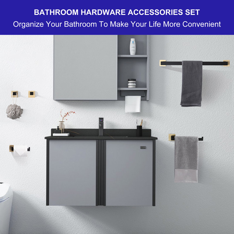 5 - Piece Bathroom Hardware Set, Gold+Matte Black