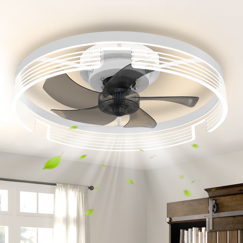 Bonin 20'' Indoor flush mount ceiling fan with light, indoor remote control ceiling fans with lights, Black, 11.02"
