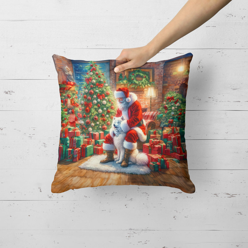 Coussin Samoyed and Santa Claus, H 18 po x l 18 po