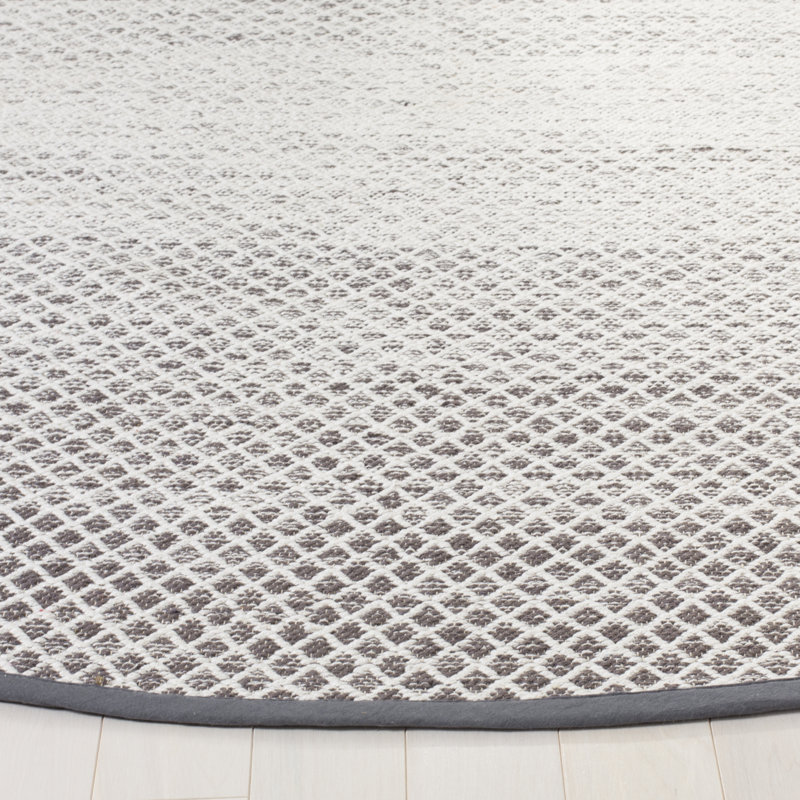 Tapis géométrique en coton fabriqué à la main gris clair / ivoire Amaya, Rectangle 9 pi x 12 pi