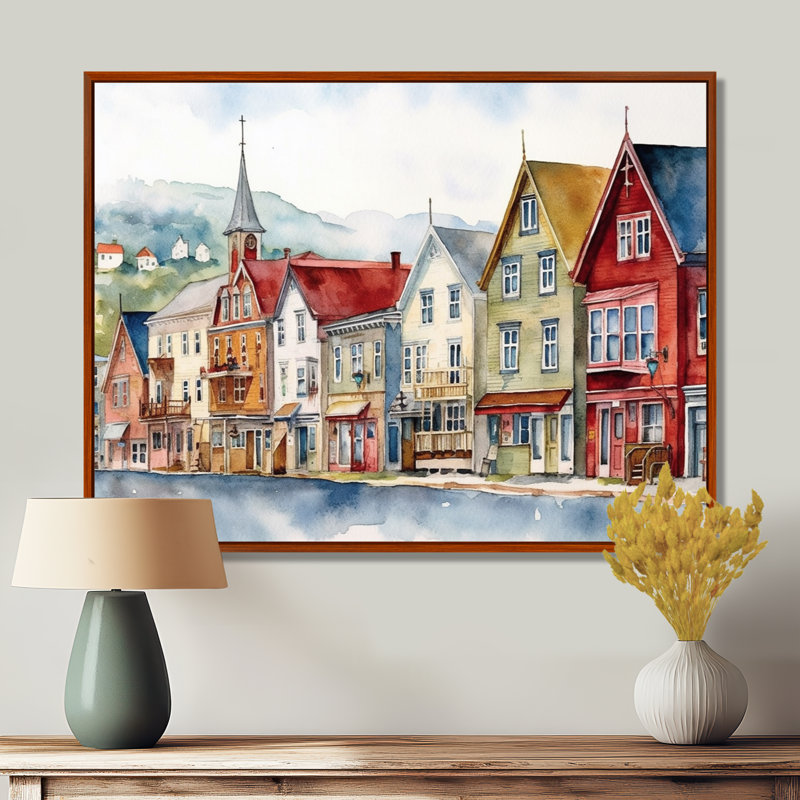 Terre-Neuve côtière rétro II - Canada, art mural, H 34 po x l 44 po x P 1,5 po, Cadre flottant brun