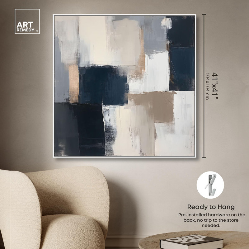 "Blue Mood Profondeur III", art mural bleu par Art Remedy, H 41 po x l 41 po, Cadre flottant blanc