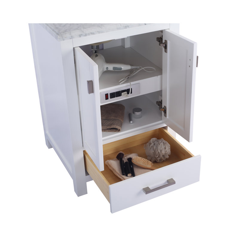 Ensemble de meuble-lavabo pour salle de bain simple 24 po Mariário, Marbre de Carrare blanc, Blanc