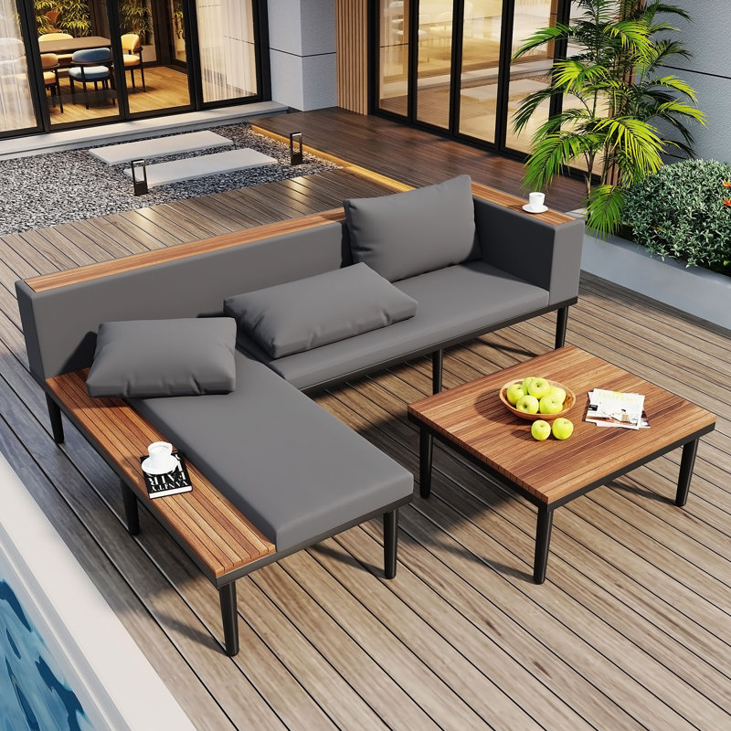 Ensemble de meubles de patio de luxe avec coussins amovibles et table basse