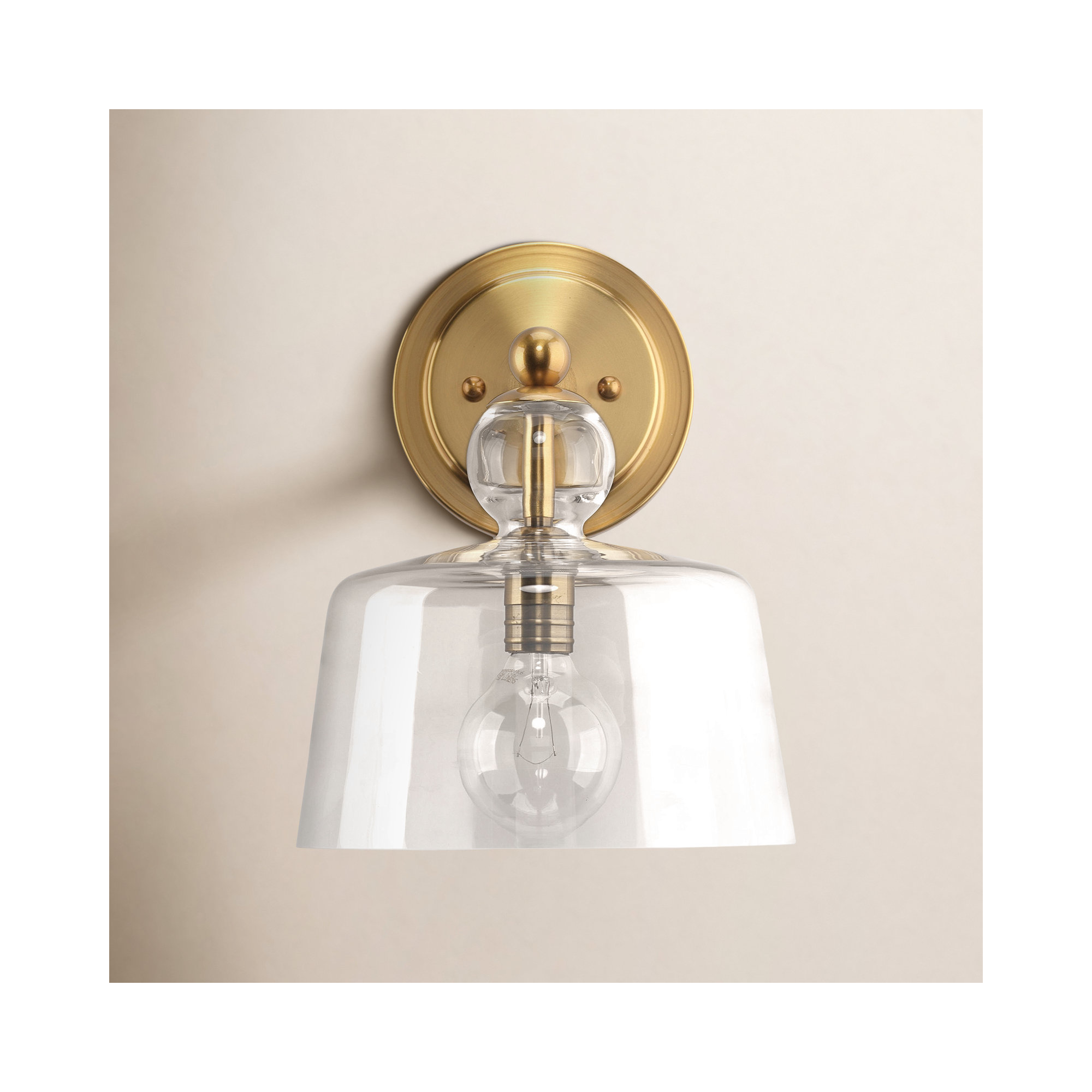 Single Light Glass Dimmable Armed Sconce, Gold