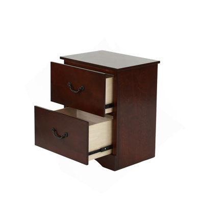 2 Drawers Pine Wood Nightstand, Cherry