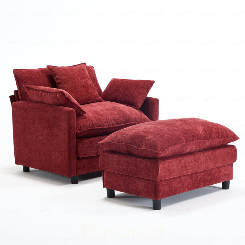 Fauteuil d'appoint avec repose-pieds, fauteuil club en chenille, fauteuil de lecture pour chambre à coucher, chenille