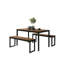 Ensemble de salle à manger 3 pièces de style industriel 1 table de salle à manger 2 bancs en U avec pieds en métal et plateau en bois au fini noyer et noir