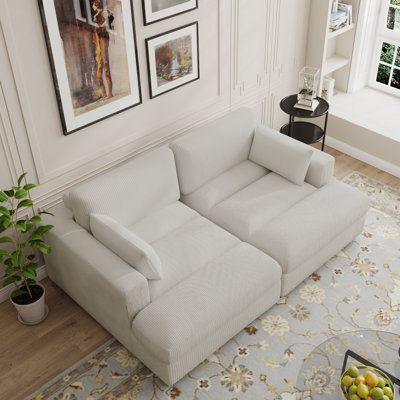 Stoneville 83.85" Wide Modern Upholstered Square Armrests Sofa & Chaise with Solid Wood Leg