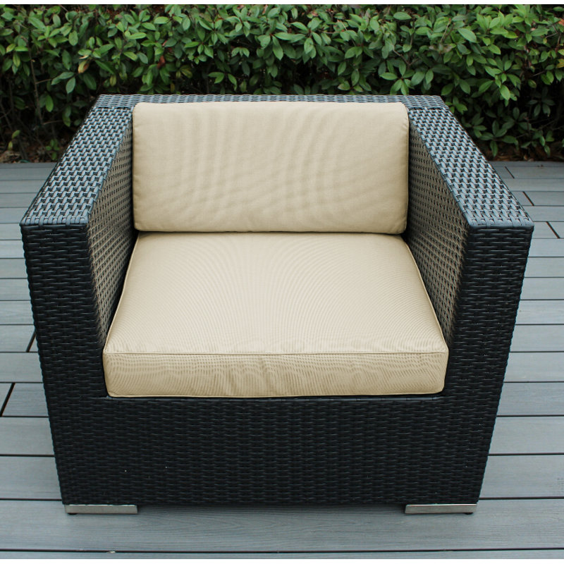 Penncross Wicker Outdoor Lounge Chair, Antique Beige Sunbrella® Canvas, Black