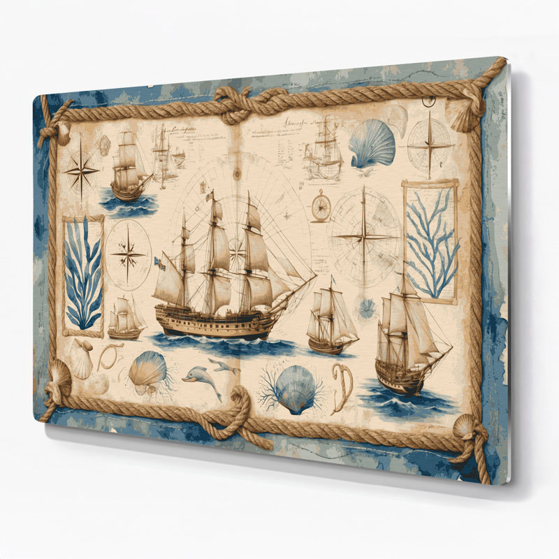 «Coastal Ships Log Design», art mural en métal beige, H 20 po x l 24 po