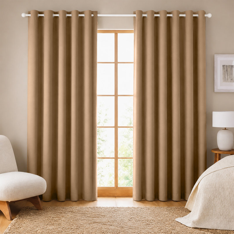 260 GSM Thermal Blackout Eyelet Curtains, 167cm Width x 183cm Drop, Beige