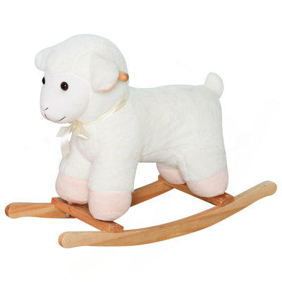 Lamb Rocking Horse Sheep, Nursery Stuffed Animal Ride On Rocker for , Wooden Plush, White