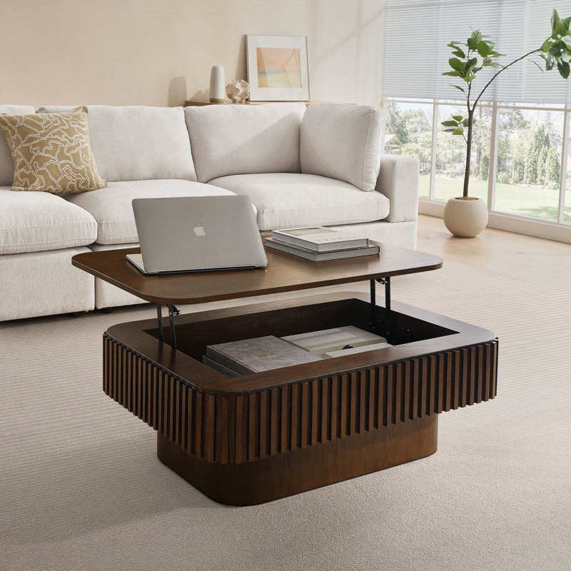 Table basse à plateau relevable 38,6 po avec rangement dissimulé, Brun