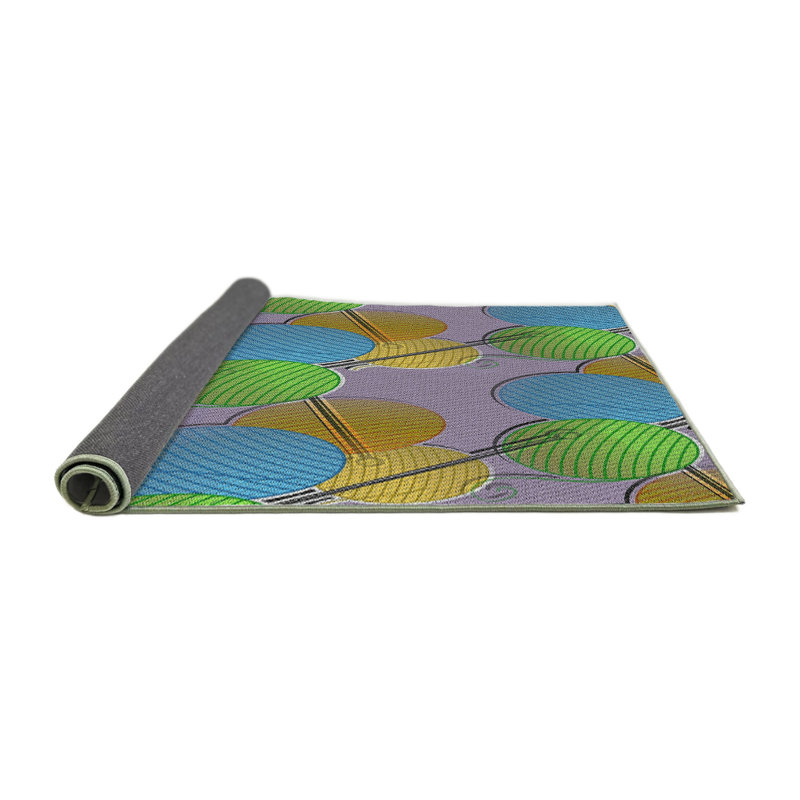 Tapis vert/bleu à motifs, Rond 8 pi