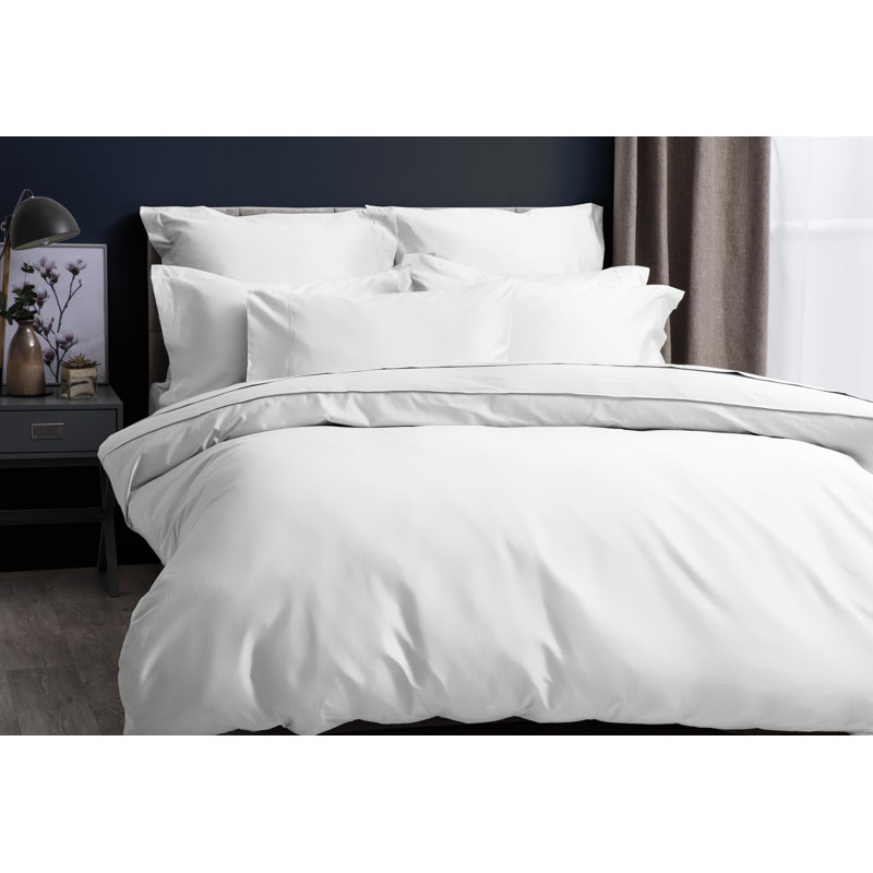 450 TC Pima Cotton Range Cotton Solid Colour Duvet Cover Set with Pillowcases Included, White