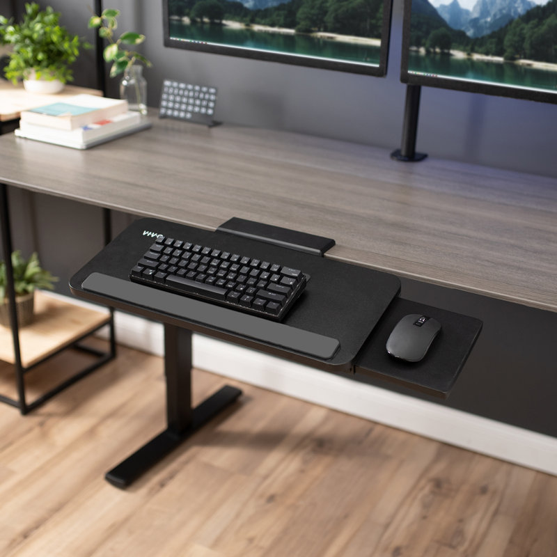 Extra Large Black Adjustable Keyboard Tray with Slide-Out Mouse Platform