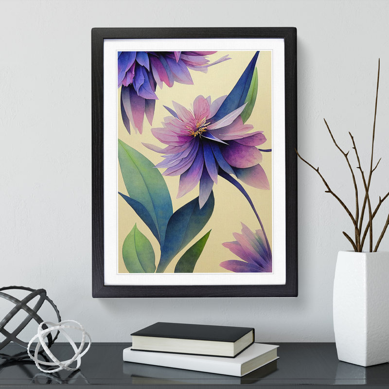 Beautiful Watercolour Flowers No.2 - Print, Black Framed, White, 66cm H x 48cm W x 2cm D