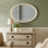 Miroir ovale en bois avec détails moulés, blanc antique