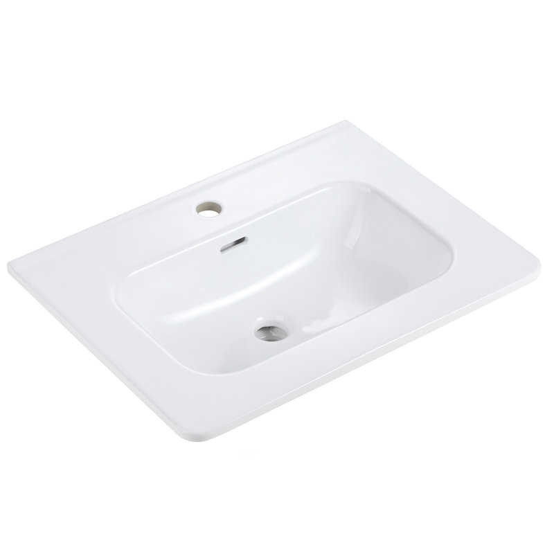 BB0424Y301, lavabo intégré en céramique blanc brillant, bonde et robinet non inclus