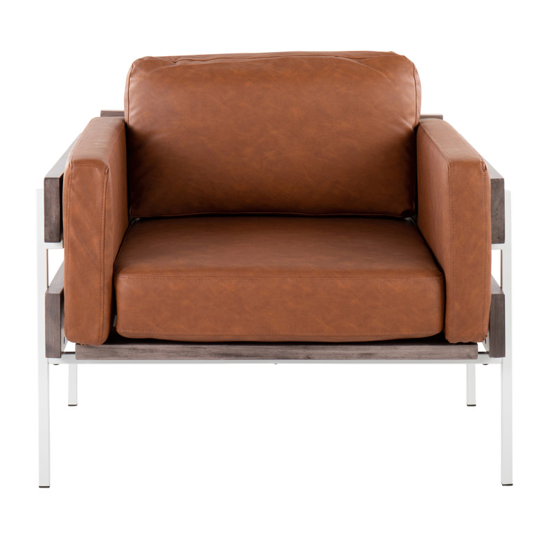 Faux Leather Armchair, Camel Faux Leather, White, Gray