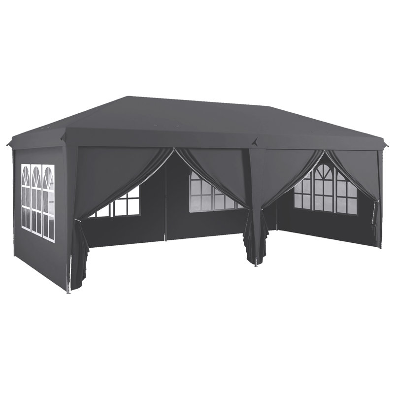 3 x 6m Grey Pop Up Gazebo Party Tent Marquee with 6 Removable Sidewalls, Garden Wedding Canopy with Windows and Carry Bag