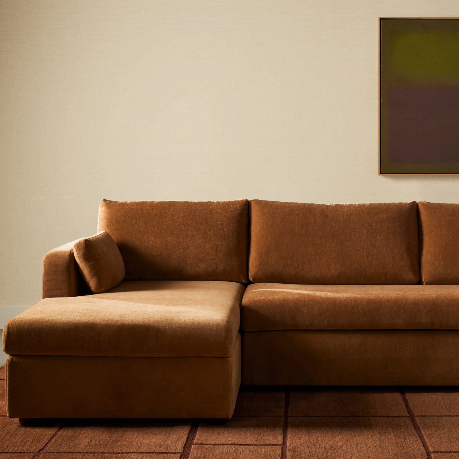 Sofa Bed with Storage Chaise, Brown Polyester, Left Hand Facing