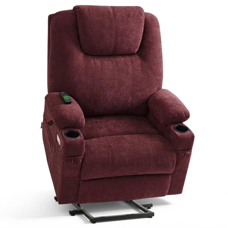 Fauteuil inclinable électrique de 25,2 po de largeur avec massage par vibrations et chaleur, tissu, Bourgogne