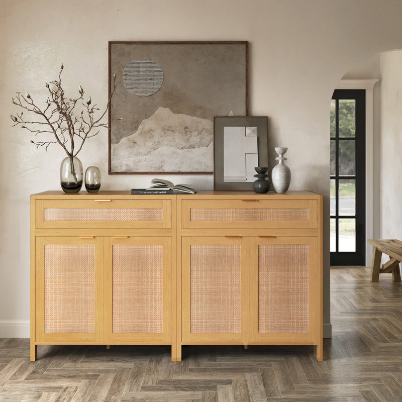 Buffet de 60 po de largeur avec tiroir (ensemble de 2), Brun / beige