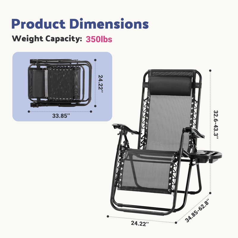 Outdoor Zero Gravity Recliner Lounge Chair Set  With Patio Umbrella, Black