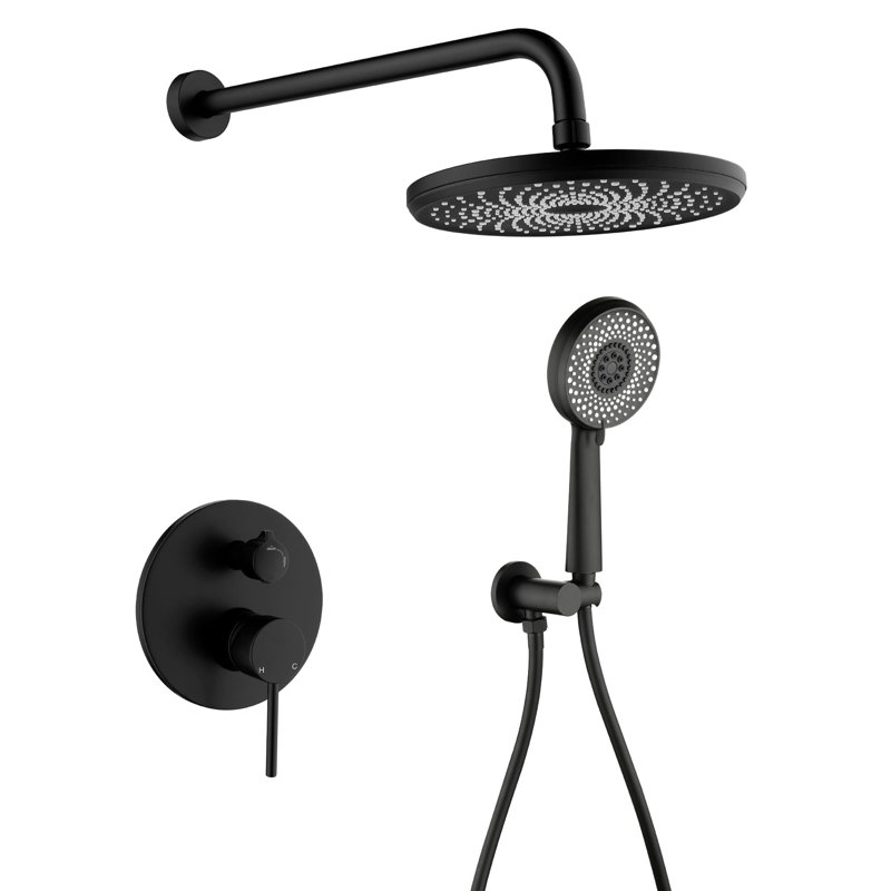 9 Inch Wall Mounted Shower System With Hand Shower Single Handle Complete Shower Faucet Set High Pressure Brass Shower Trim Kit With Rough-In Valve