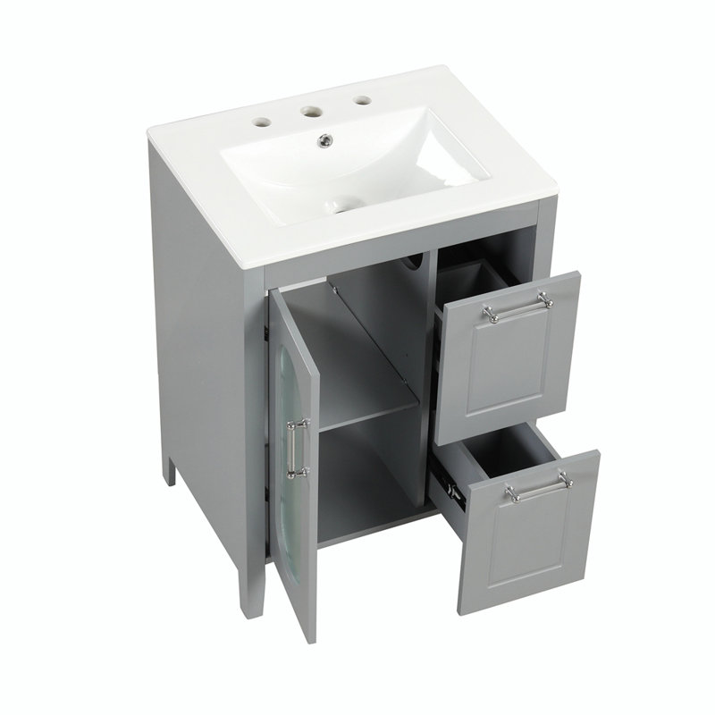 Ensemble de meuble-lavabo simple 24 po avec plateau en céramique Jedd, Gris
