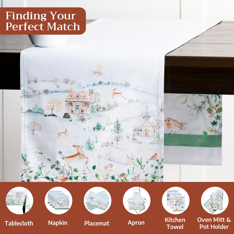 Maison d' Hermine Table runner 100% Cotton Double Layer Table Runners 108 inches long for Thanksgiving Christmas Decorations Home Kitchen Dining Party Wedding (Snowy World, 14.5" x 108")