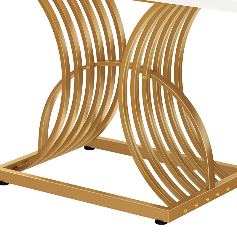 Table de salle à manger moderne chic de 47 pouces avec pieds à piédestal uniques, Blanc, Doré