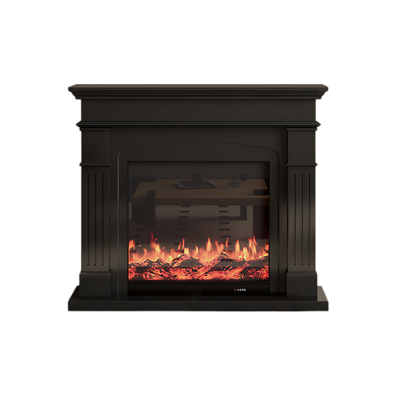 French retro-style simple simulated fire electric fireplace, Black, 43.31"H x 47.24"W x 12.60"D