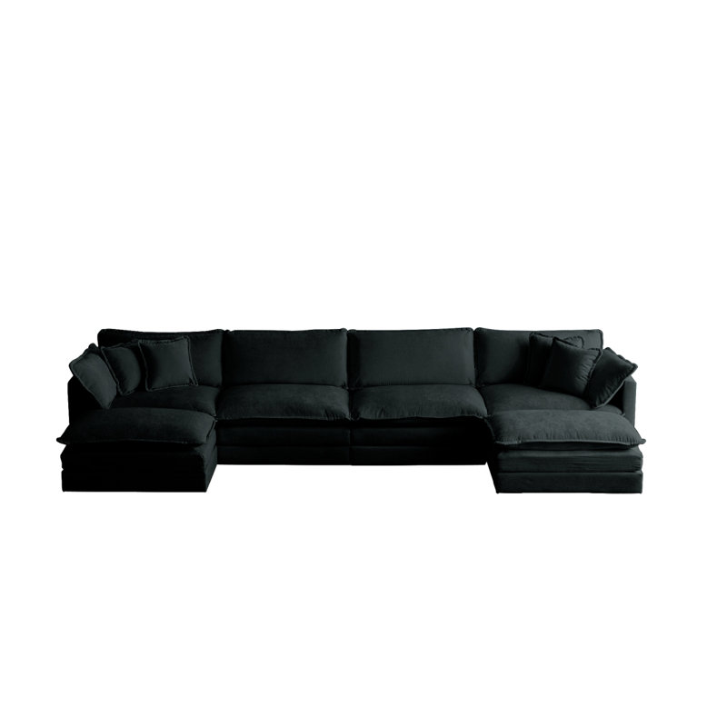 Canapé modulaire moderne en U avec méridienne réversible, grand canapé modulaire en U modulaire, repose-pieds double supplémentaire, chenille noire