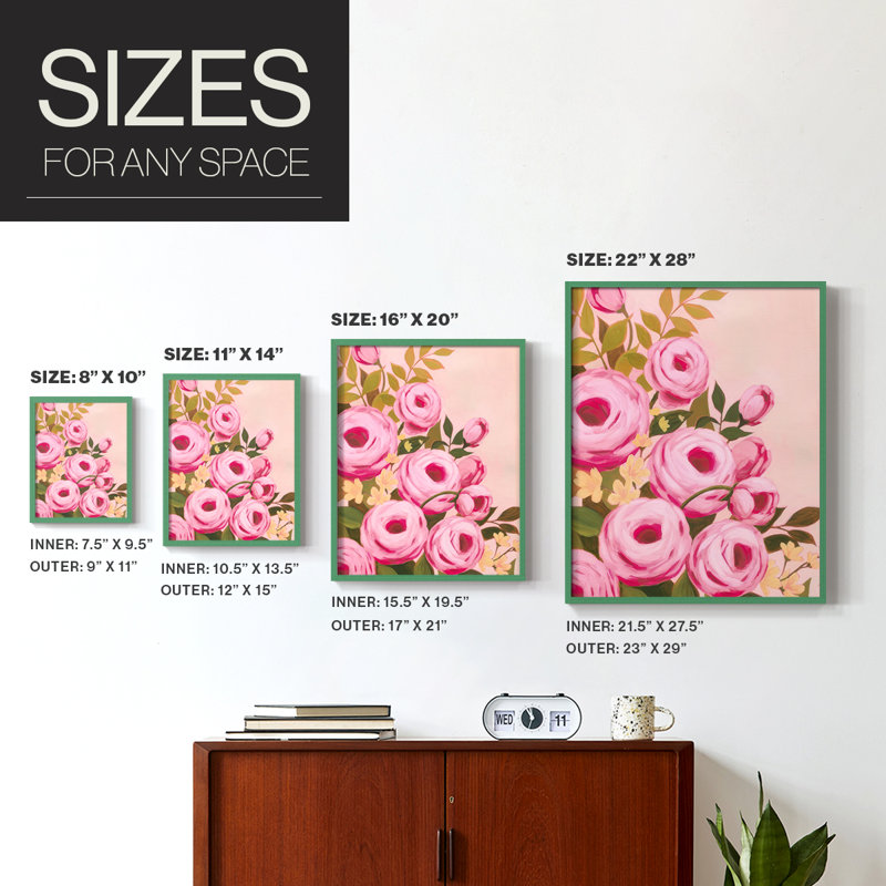 «Vibrant Roses I», reproduction encadrée - bois massif, H 11 po x l 9 po, Vert