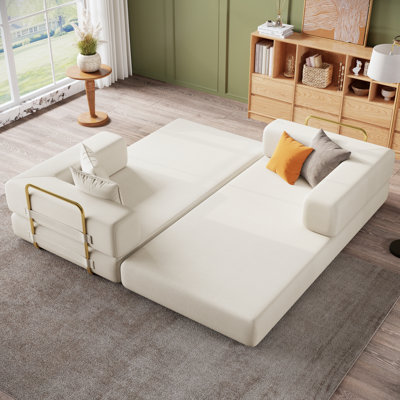 Lozena 78-Inch King-Size Convertible Sleeper Sofa Bed with No Assembly, Boneless Hybrid Mattress Couch Compression Sofa In a Box