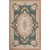Hand-Knotted High-Quality Green and Gold Area Rug