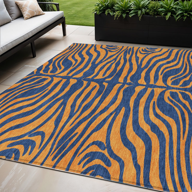 Tapis d'intérieur lavable à motif animal bleu marine 5 pi x 8 pi