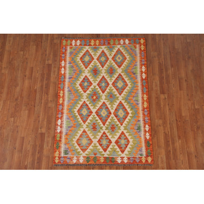 Tapis décoratif réversible en laine kilim oriental 4 x 6
