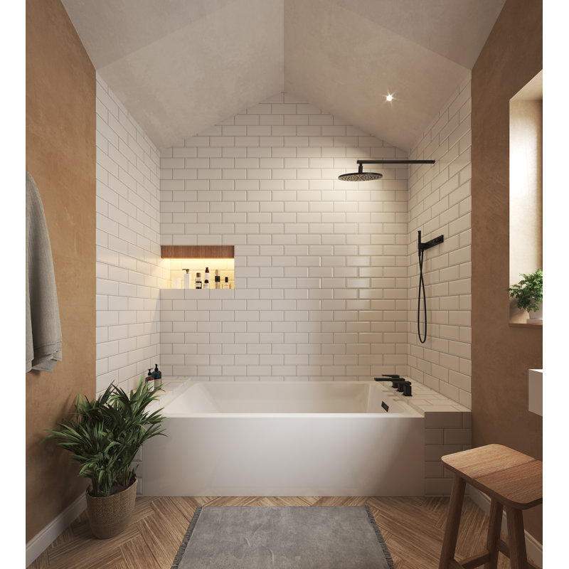 Grayley 60" x 30" x 18" Alcove Soaking Acrylic Bathtub, Right, Matte Black
