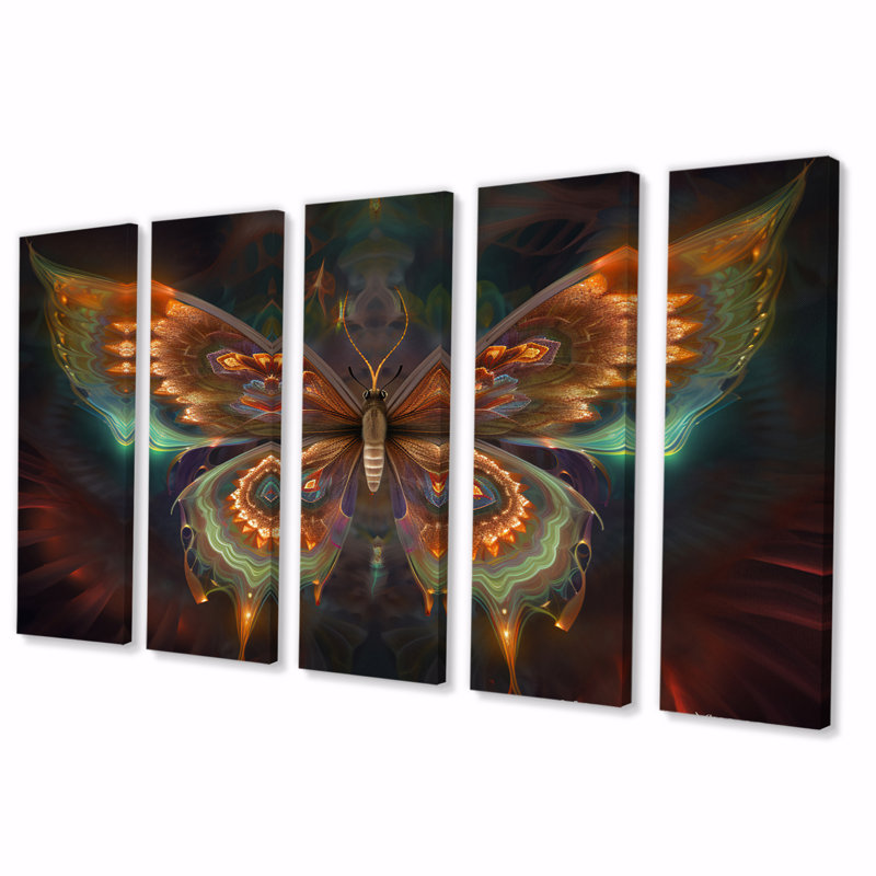 Papillon magique éthéré - Décoration murale animaux - 5 panneaux égaux