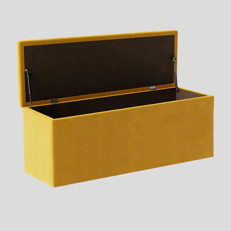  Luna Wide Chesterfield Velvet Rectangle Solid Color Standard Ottoman Box with Storage, Upholstered Deep Storage End of Bed Bench