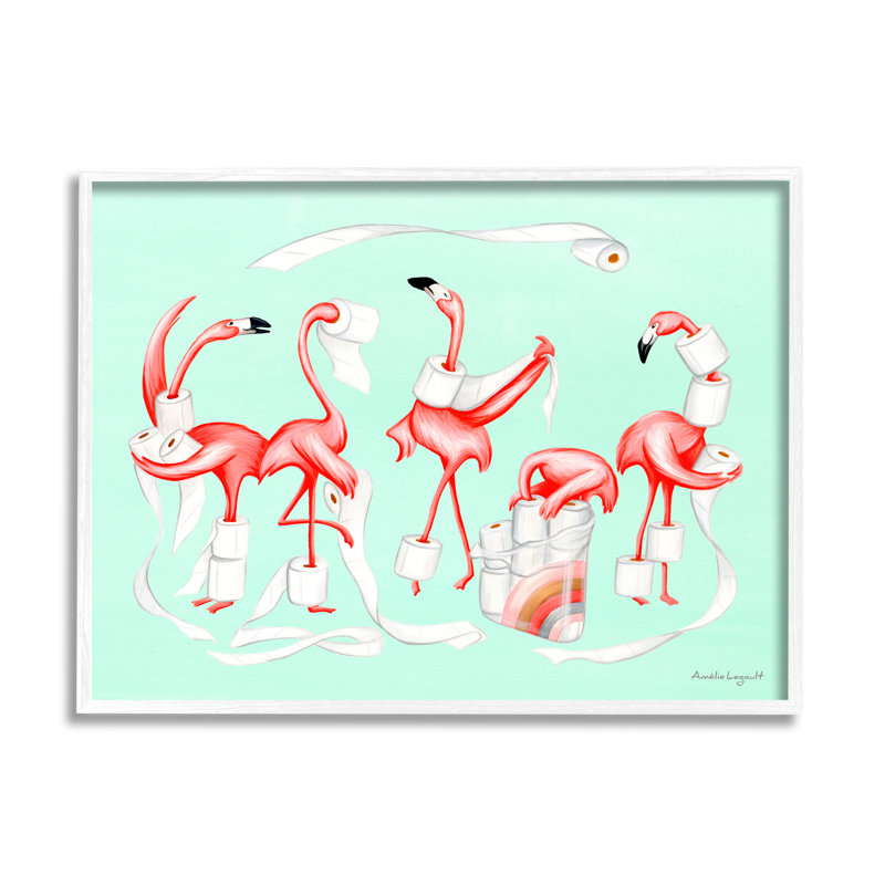 «Silly Flamants», papier hygiénique, rouleaux, salle de bain, ensemble d'illustrations giclées par Amelie Legault