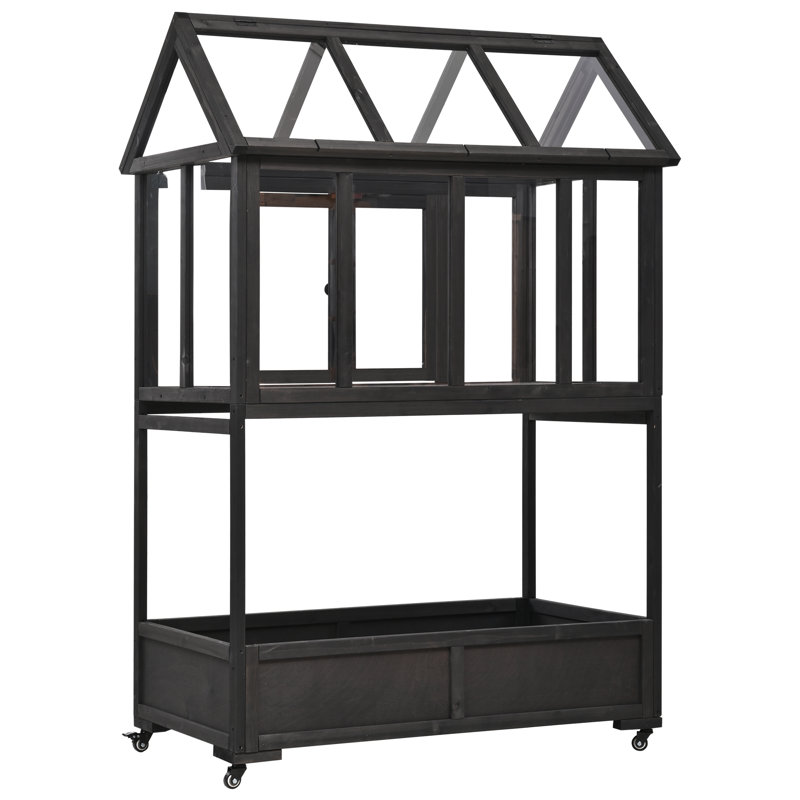 Serre Selwyn rustique en bois de sapin avec ventilation intelligente et rangement multifonctionnel, Noir