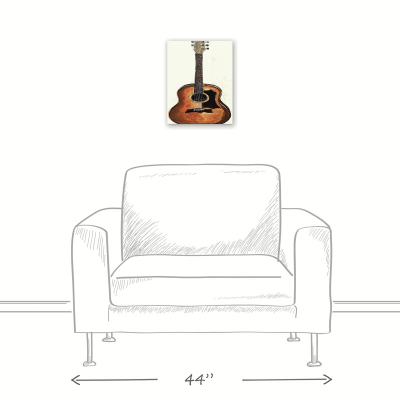 Guitare traditionnelle sur toile, H 14 po x l 11 po x P 1,25 po
