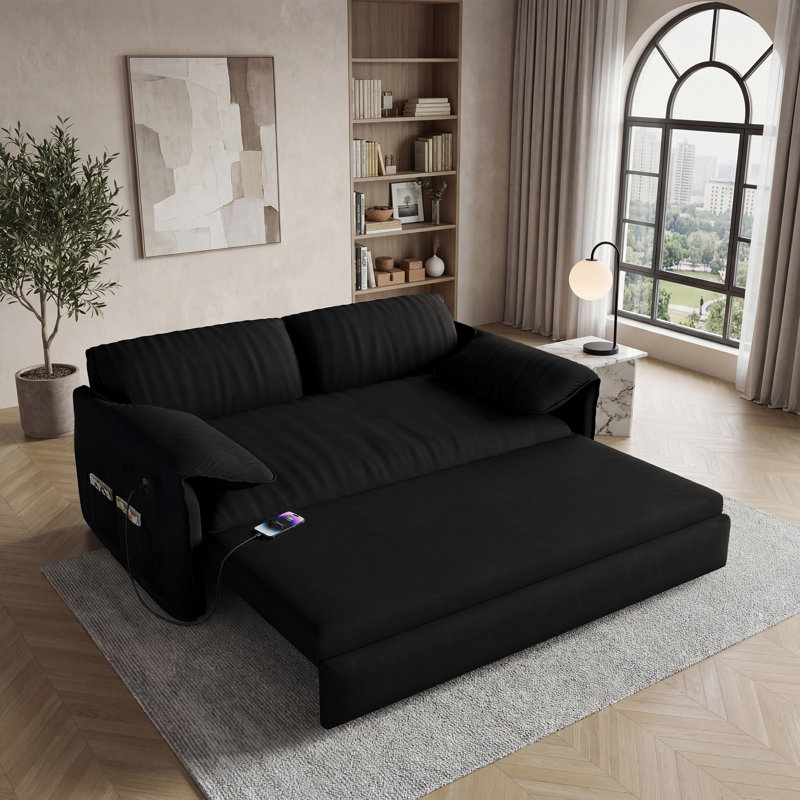 62" Queen Pull-out Sofa Bed With Usb Ports