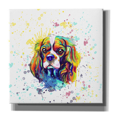 «Colorful Watercolor Cavalier King Charles Spaniel» par Furbaby Affiliates, art mural sur toile