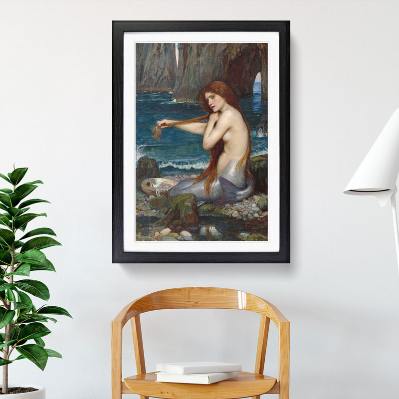 A Mermaid Vol.1 by John William Waterhouse - Picture Frame Graphic Art Print on MDF, 65cm H x 48cm W x 2cm D, Black Framed
